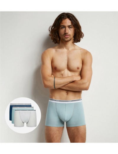 Lot de 3 boxers homme coton stretch Bleu Gris Classic Colors
