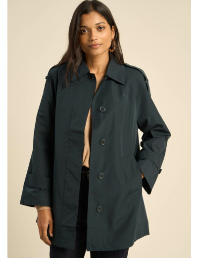 Trench mi-cuisse en matière déperlante