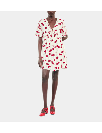 Robe courte avec imprimé cerise ecru red
