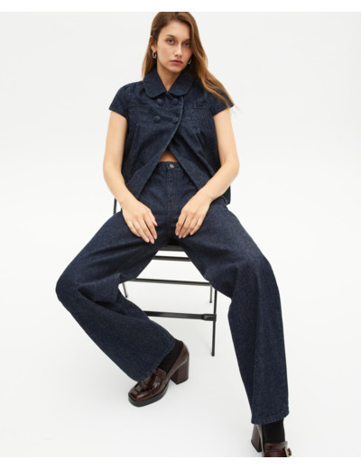Blouson manches courtes en denim bleu foncé blue electric