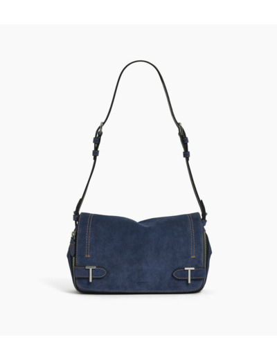 Petit sac bandoulière Simone en cuir suède effet denim