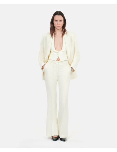 Pantalon Tailleur Écru Flare En Laine Et Coton ecru