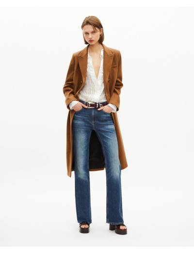 Manteau long croisé en laine camel brown