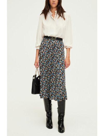 Jupe midi en satin à fleurs - CERES
