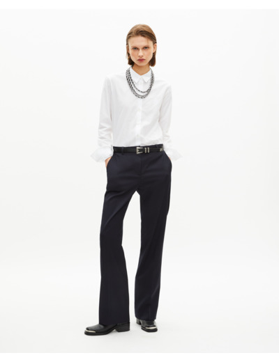 Pantalon droit en laine marine bleu