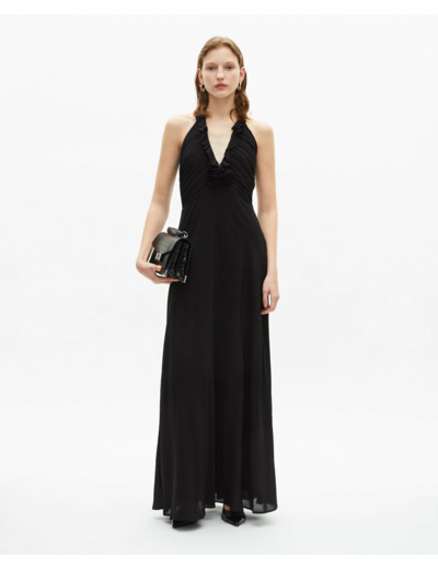 Robe longue dos nu detail fleur black