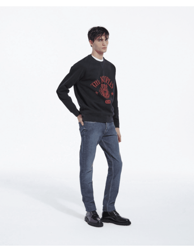 Pantalon 5 poches slim en denim bleu delave bleu