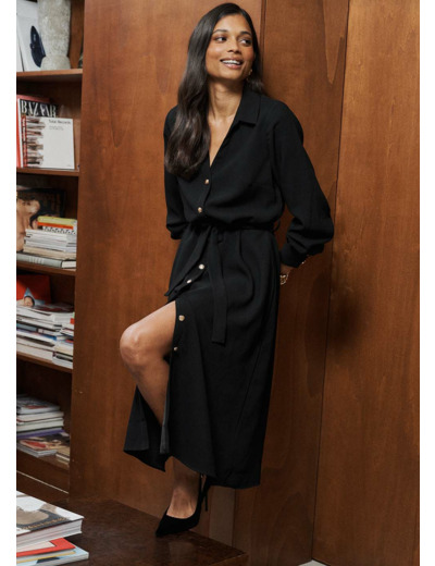 Robe longue à nouer à la taille avec manches longues