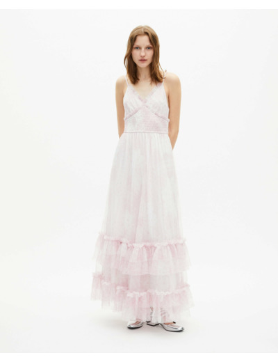 Robe longue a bretelles en mesh white - pink