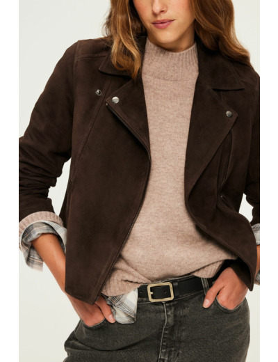 Veste biker en cuir velours - BIBIANE