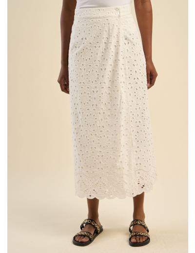 Jupe portefeuille en broderie anglaise