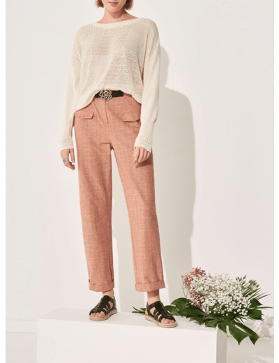 Pantalon droit aspect lavé tomate sechee