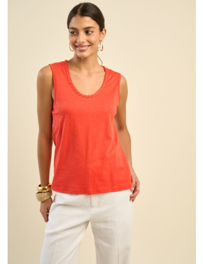 Débardeur en coton modal avec tresse brodée