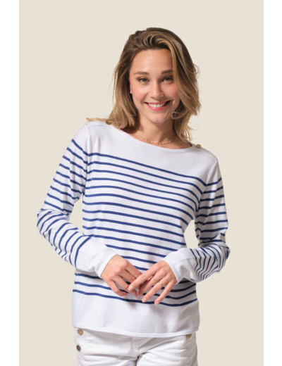 Pull femme rayé col bateau en viscose - Sollange