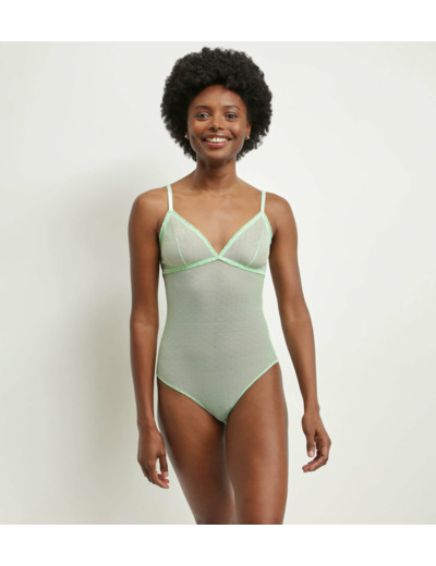 Body femme en tulle transparent Vert et pois lurex Dim Shiny Mesh