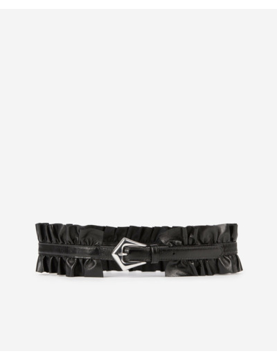 Ceinture en cuir large avec fronces black