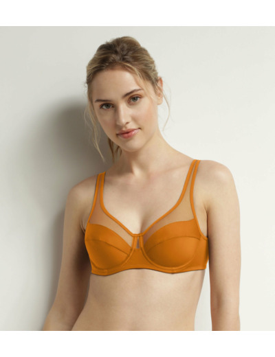 Soutien-gorge à armatures en microfibre et tulle Marron Dim Generous