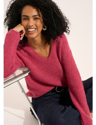 Pull à col V en mohairs et Alpaga