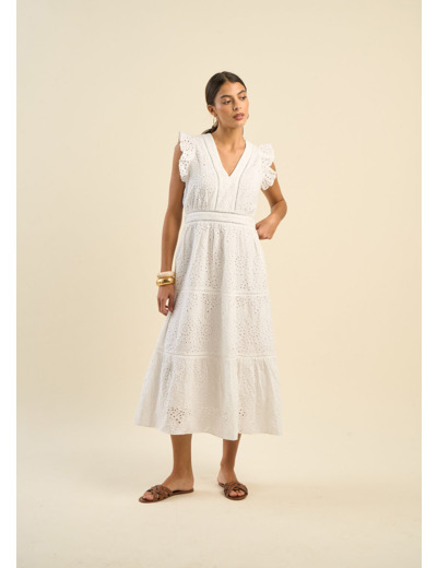 Robe longue en broderie anglaise