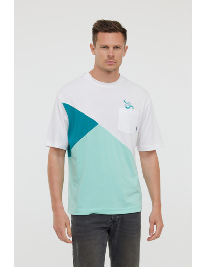 T-shirt manches courtes à découpes assymétriques, poche plaquée poitrine et broderie motif serpent
