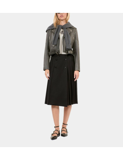 Blouson clouté en cuir noir black