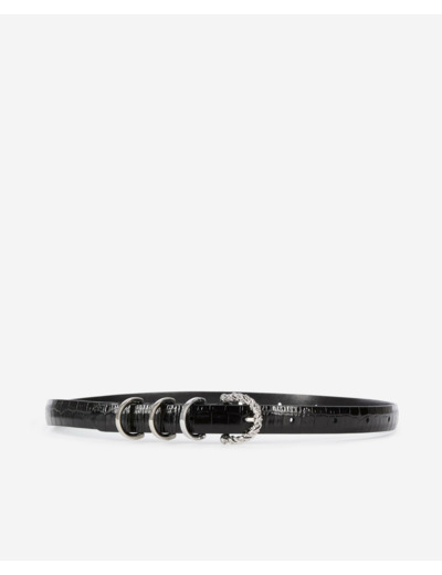 Ceinture fine en cuir effet crocodile noir black
