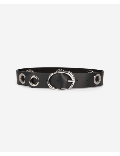 Ceinture en cuir avec oeillets black