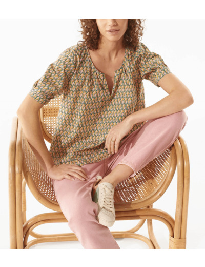 Blouse rose / moutarde