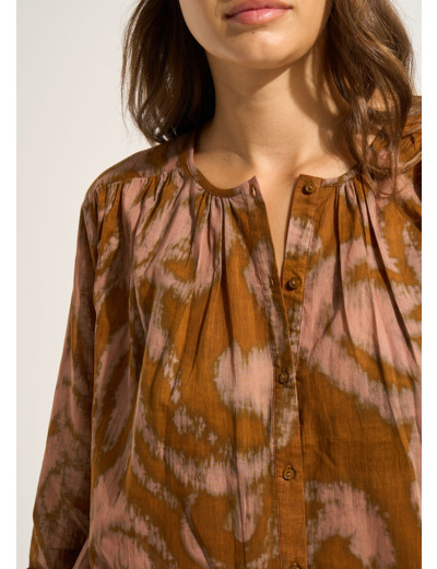 Chemise imprimée en coton à manches longues encolure ronde
