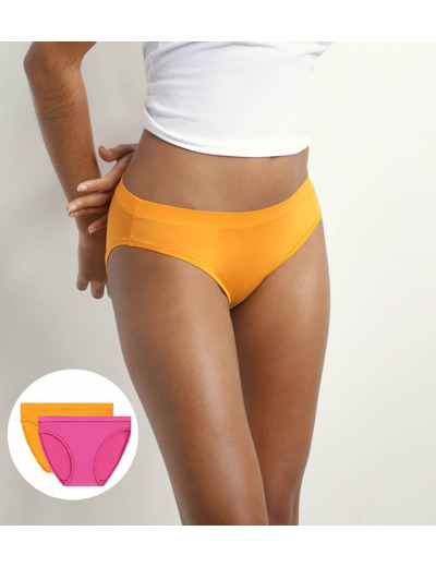 Lot de 2 slips femme en coton et nylon Fuchsia Jaune Oh My Dim’s