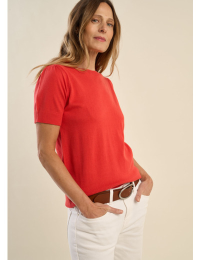 Pull à manches courtes avec épaules plissées