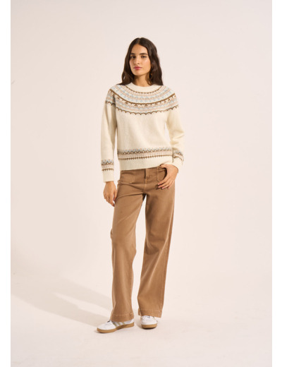 Pantalon coupe large en coton taille haute