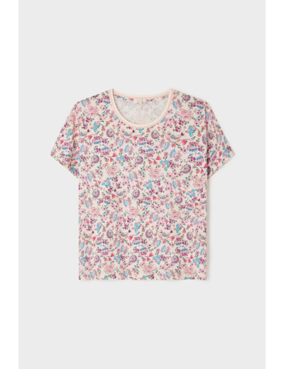 T-shirt fleurs en lin et coton - TEONY