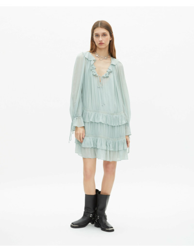 Robe courte manche longue a volant blue/green