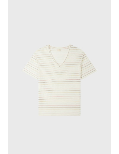T-shirt V à rayures lurex - MERYLL