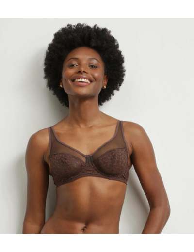 Soutien-gorge emboitant en dentelle léopard Chocolat Dim Generous