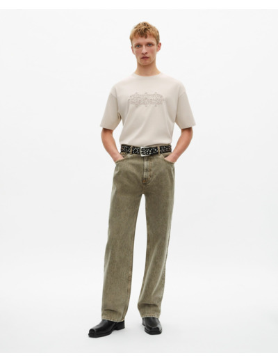 T-shirt manches longues avec print brode beige grey