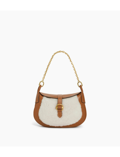 Petit sac bandoulière Pia en cuir lisse et peau lainée