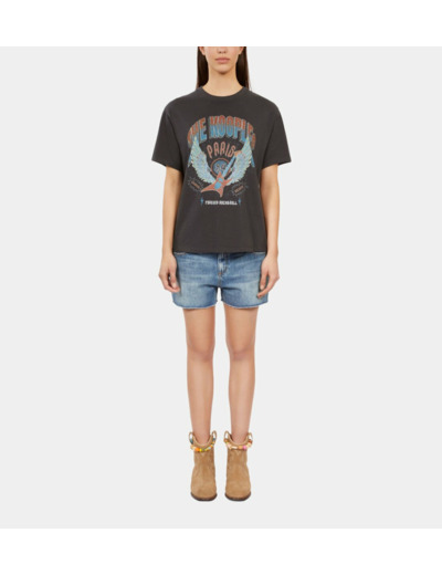 T-Shirt Noir Avec Sérigraphie Guitar black washed