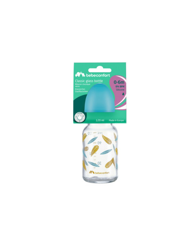 Biberon Standard droit en verre 120 ml Bleu