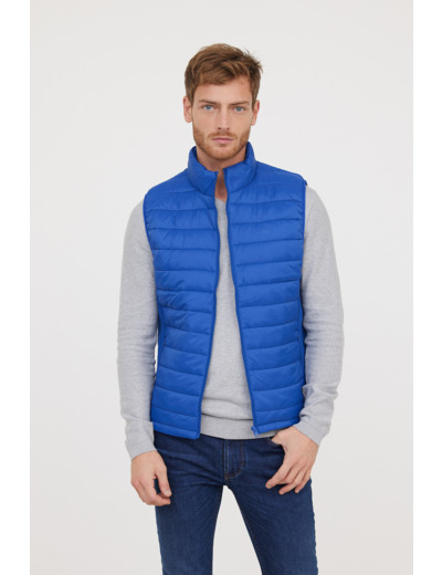 Doudoune légère basique sans manches en nylon, print poitrine, bandes élastiques côtés