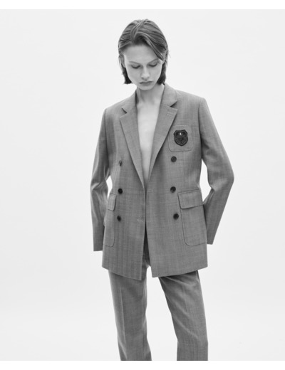 Veste tailleur croisé en laine avec blason camel camel