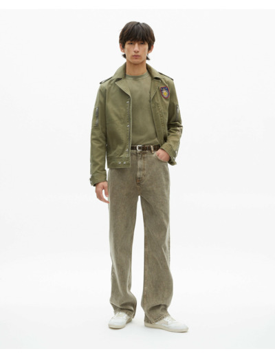 Blouson biker avec badge kaki