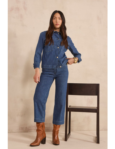 Jean droit et cropped à rayures en coton ROSIE