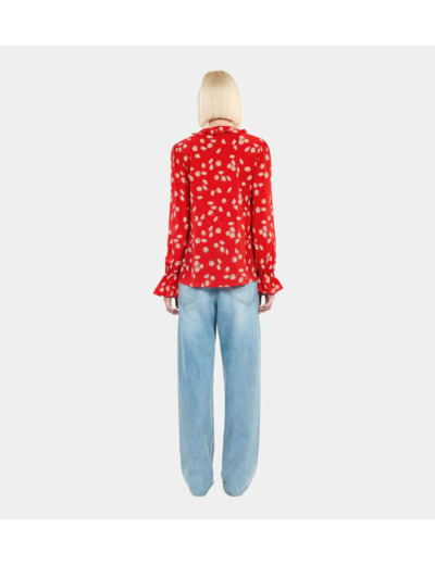 Chemise à imprimé fleuri avec volants red / white
