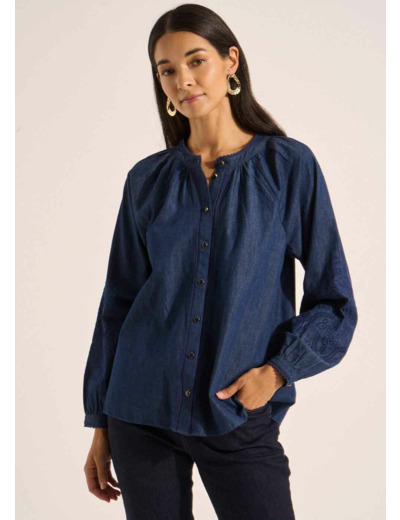 Chemise en coton denim brodé