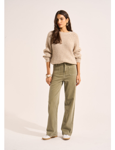 Pantalon coupe large en coton taille haute