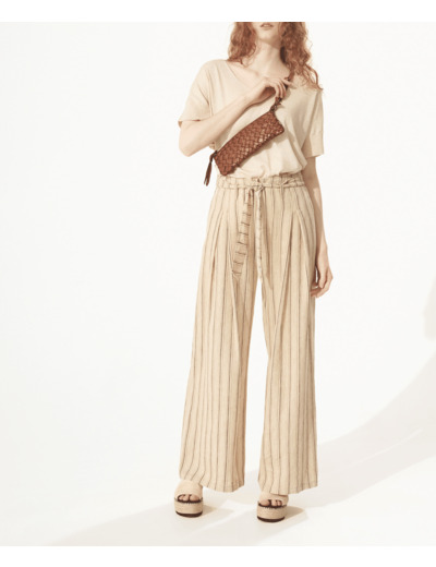 Pantalon large rayure naturelle