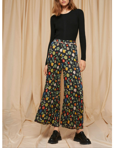 Pantalon-large noir multicolore