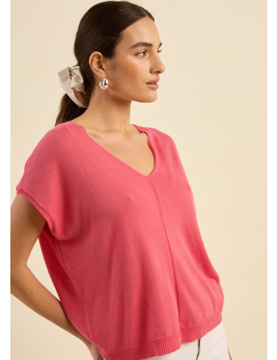 Pull oversize à col V et manches courtes
